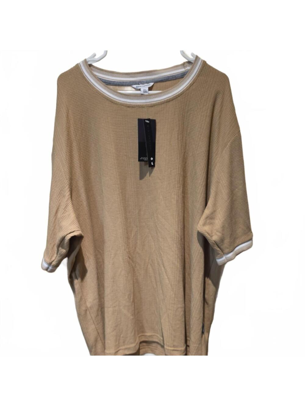 Distortion Men's Tan Solid Short Sleeve Shirt contrast stitching Size 2XL. NWT